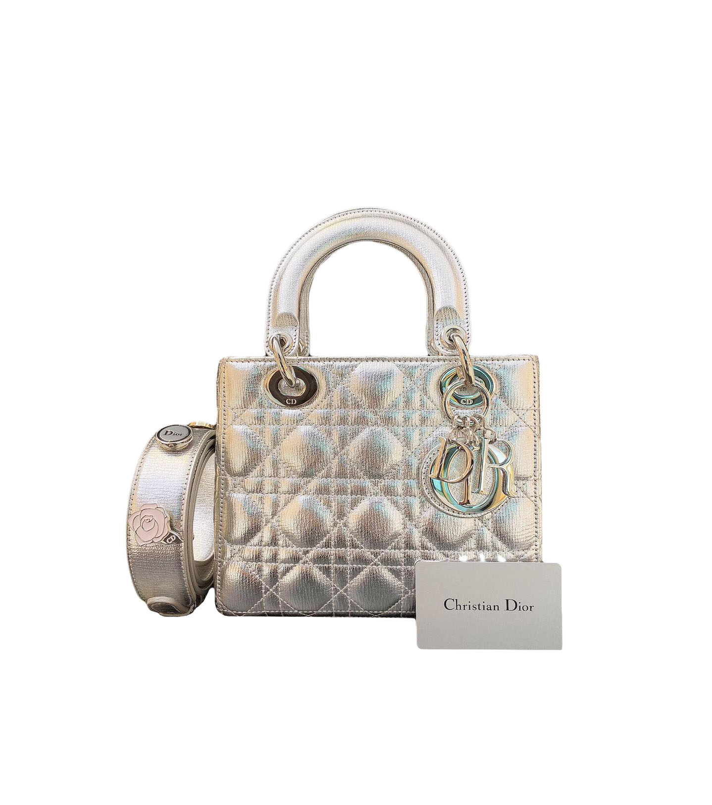 Mini Lady Dior Bag Platinum Metallic Cannage Lambskin with Beaded  Embroidery  DIOR