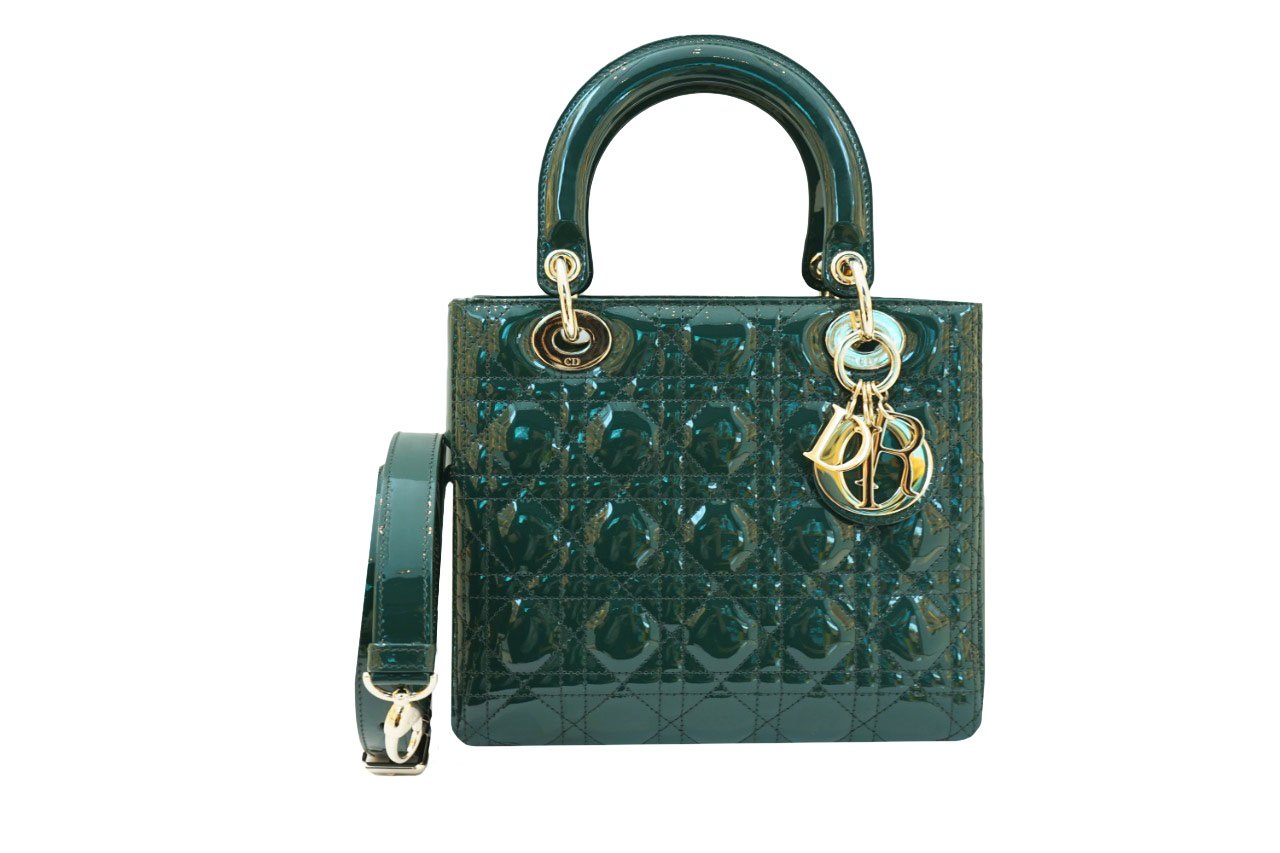 GREEN PATENT LEATHER MEDIUM LADY DIOR BAG - styleforless