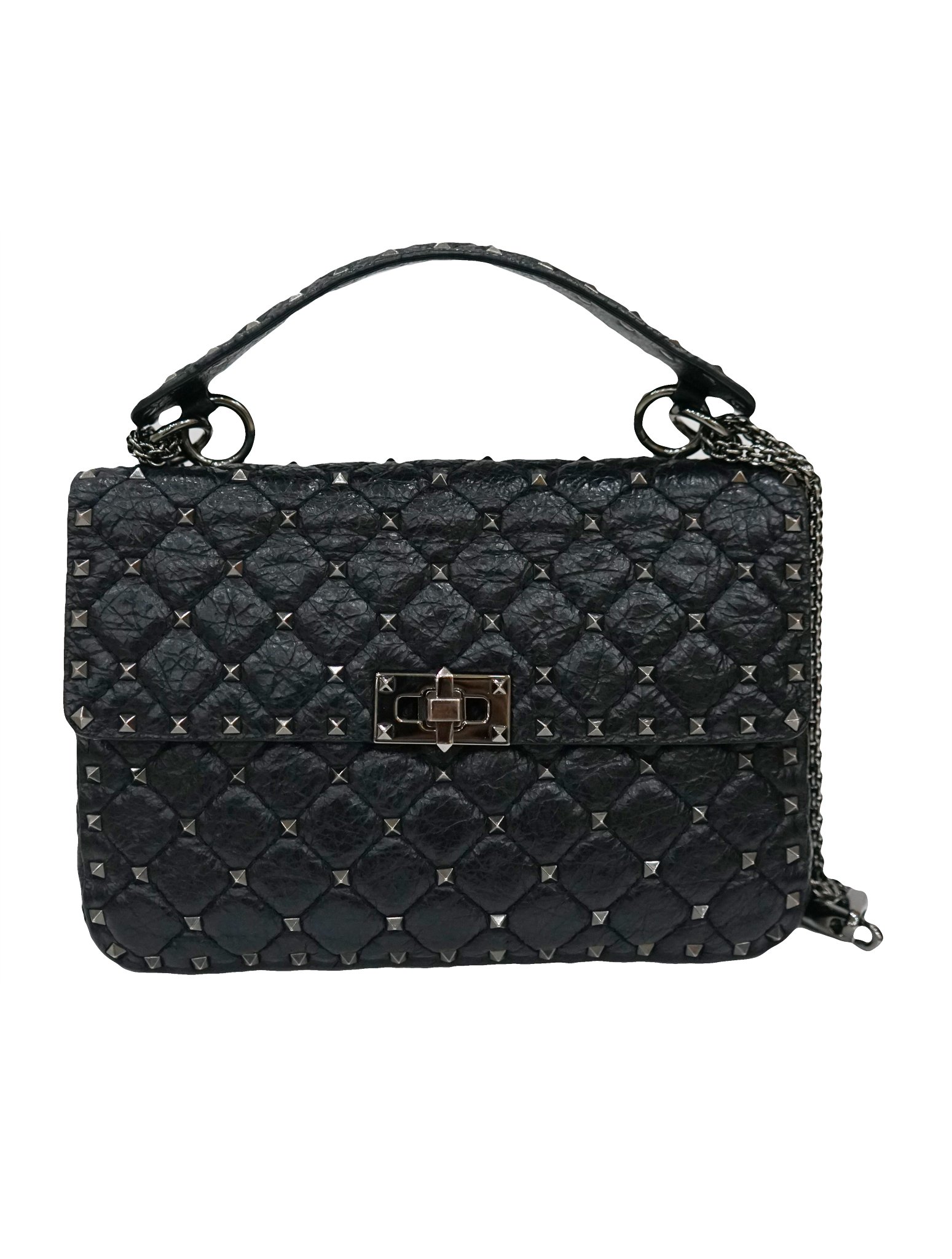 ROCKSTUD SPIKE QUILTED CRACKED LEATHER - styleforless