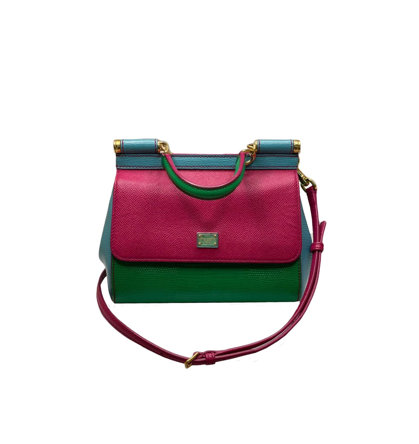 TRICOLOR AND LIZARD EMBOSSED LEATHER SMALL MISS SICILY TOP HANDLE BAG