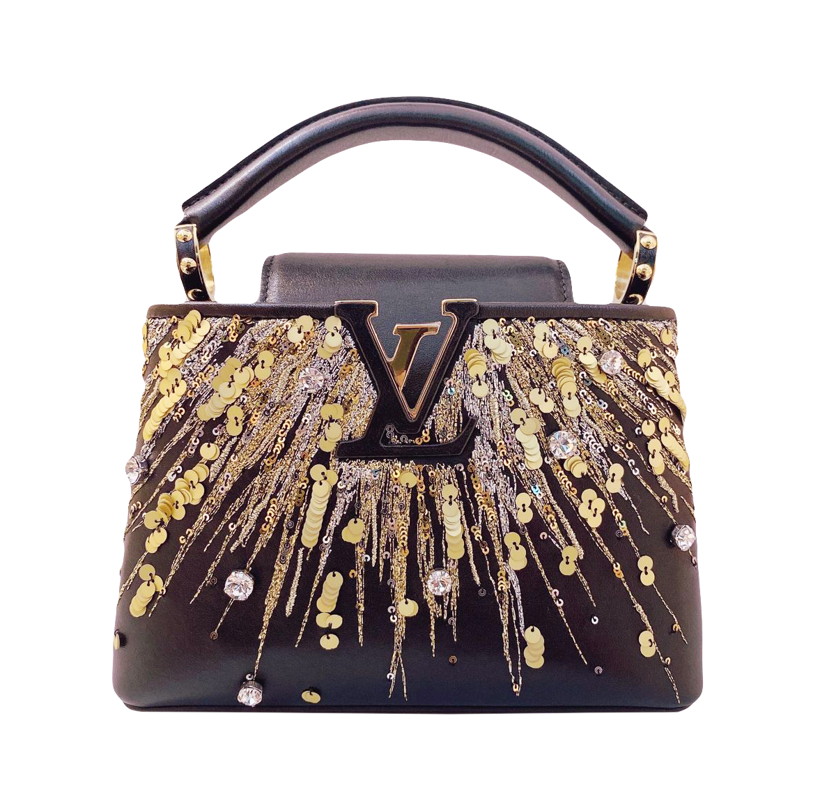Louis Vuitton Black Leather Crystal Embellished Capucines Mini Bag Louis  Vuitton