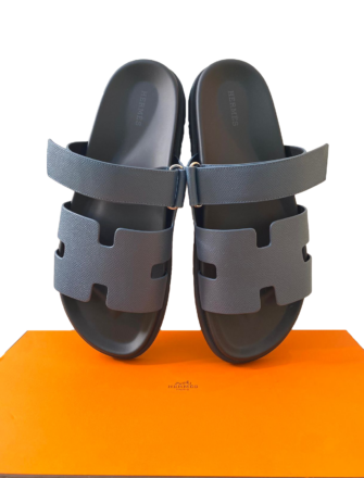 Hermes Izmir Sandals In Navy Blue Clemence Leather